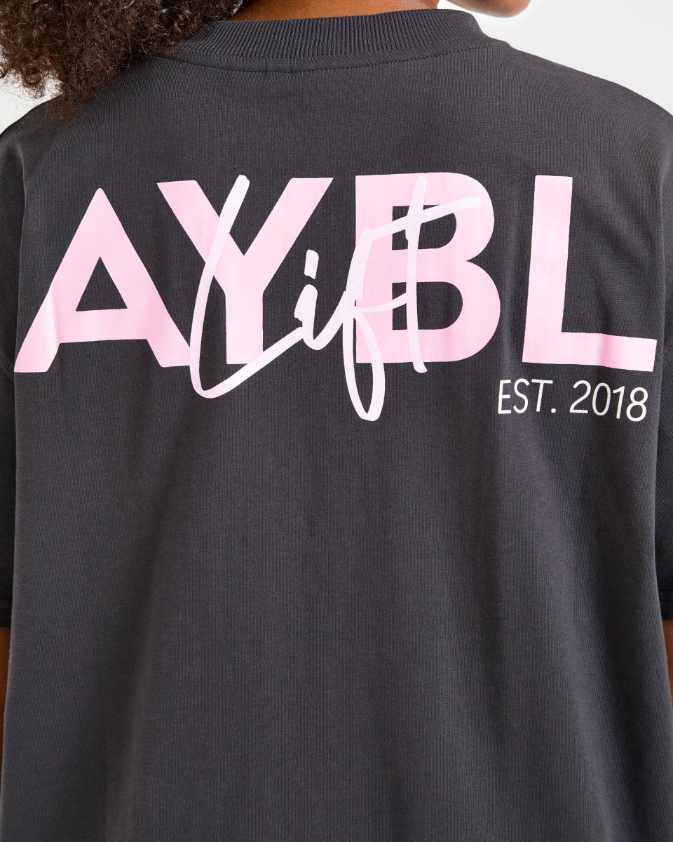 Lift Graphic Oversized T Shirt - Charcoal/Rosa – Bild 6