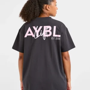 Lift Graphic Oversized T Shirt - Charcoal/Rosa