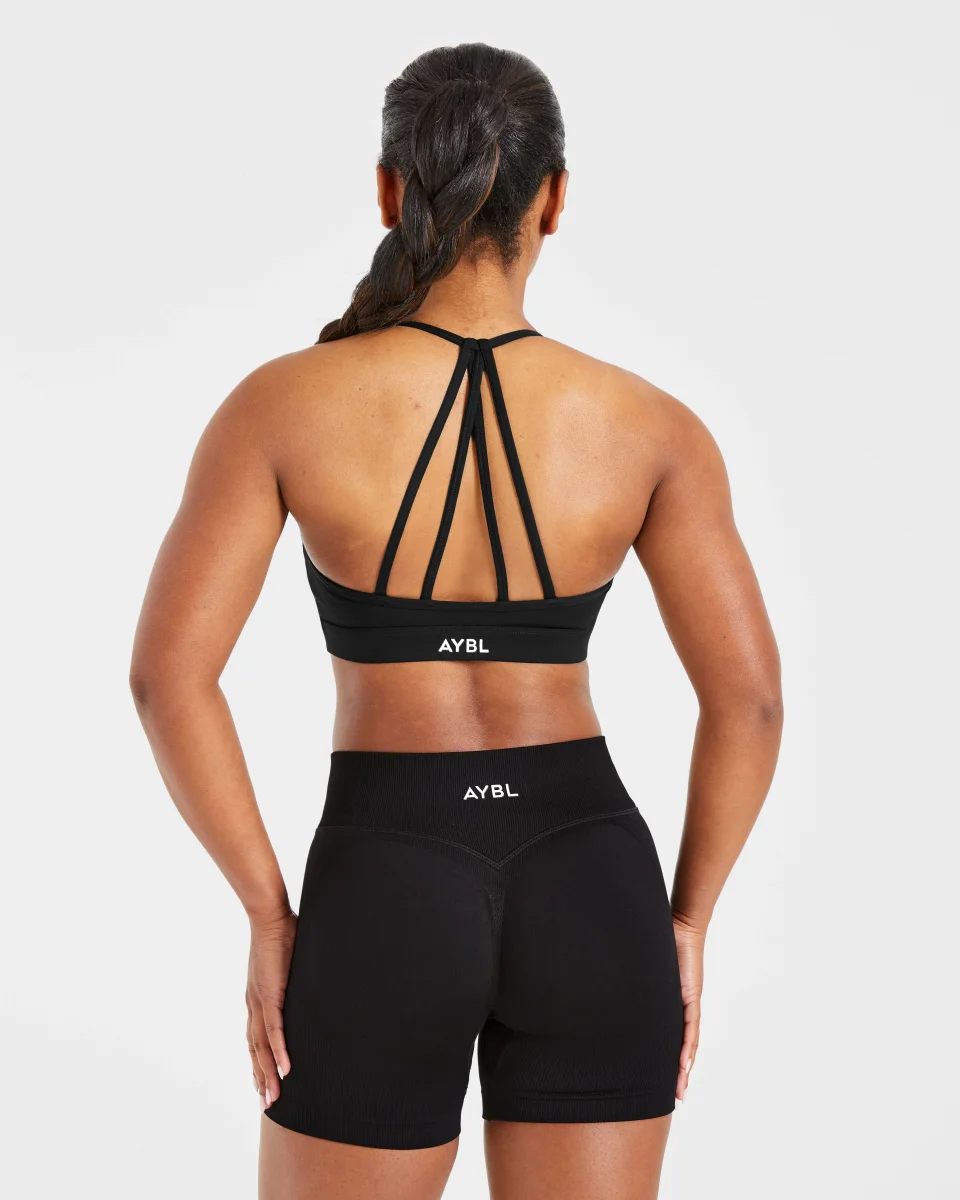 Essential V Neck Strappy Sports Bra - Schwarz – Bild 3