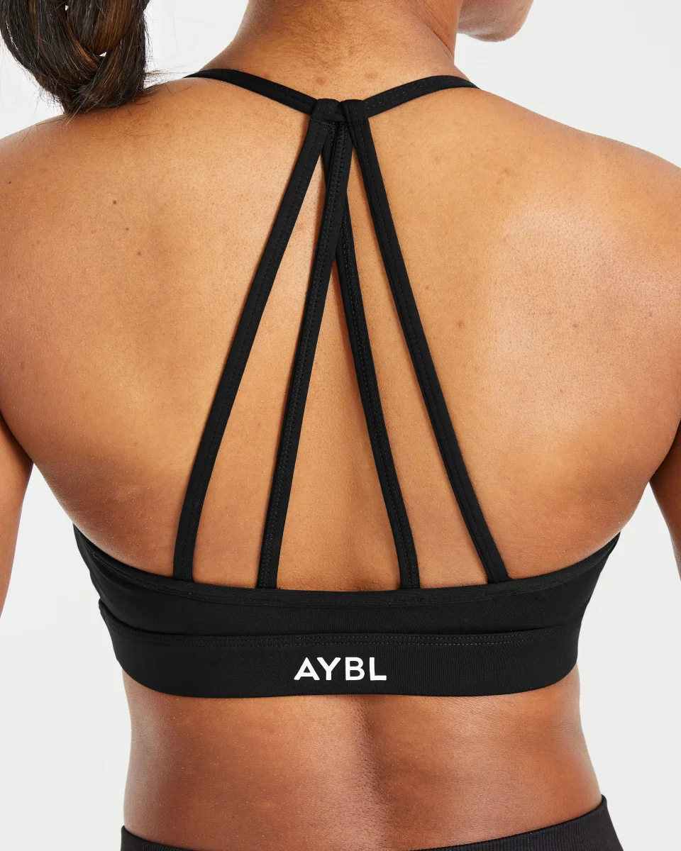 Essential V Neck Strappy Sports Bra - Schwarz – Bild 7