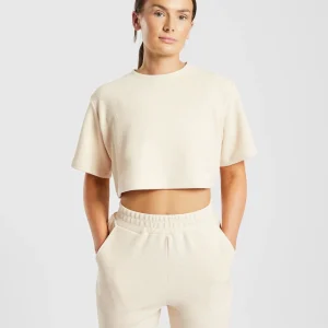 Waffle Boxy Crop Top - Beige